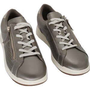 Earth Netta Leather Lace-Up Sneakers Dark Platinum Zip Comfort Women 11M